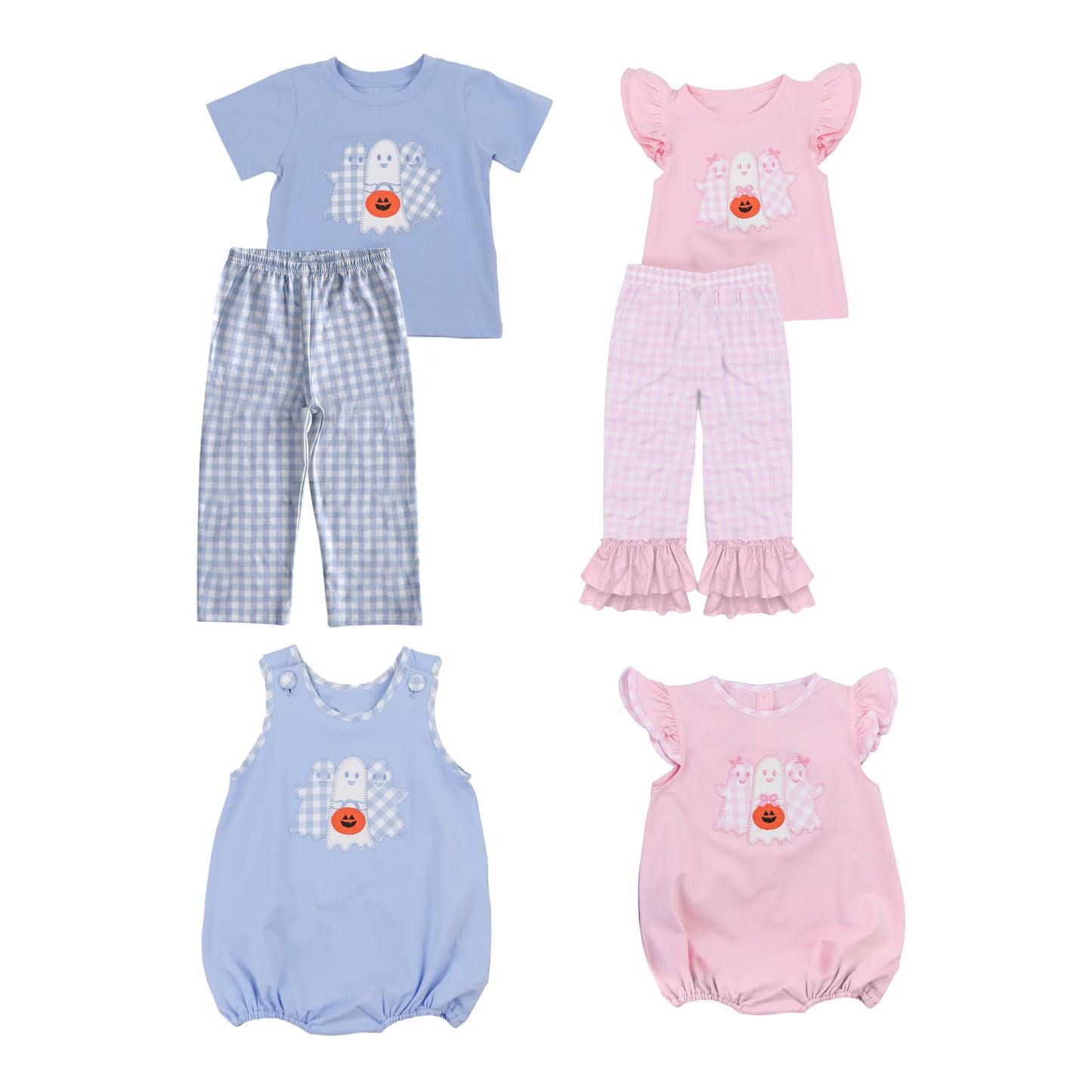 GSPO2058 embroidery Halloween boo pink girl outfit 202509 RTS