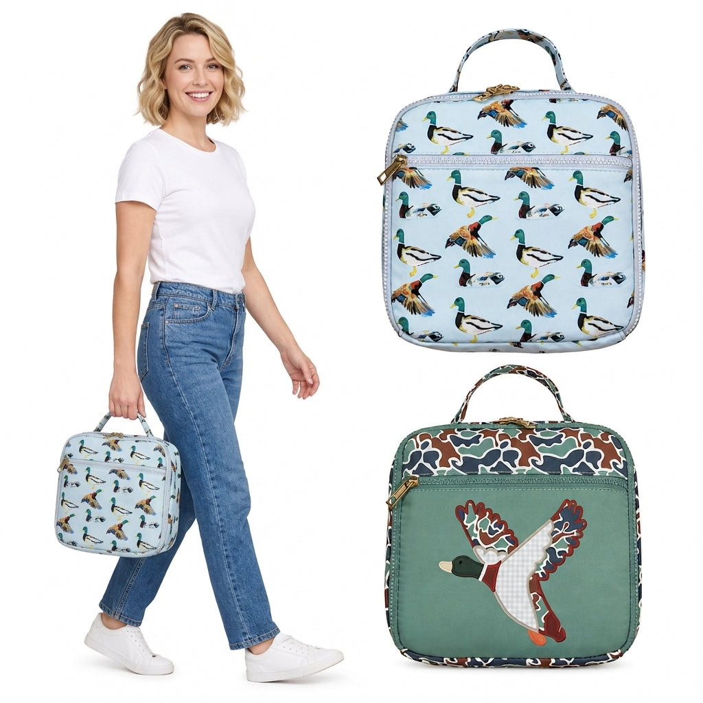 NO MOQ RTS BA0276 Kids Bag Mallard Duck Allover Print Portable Insulated Lunch Bag 202610