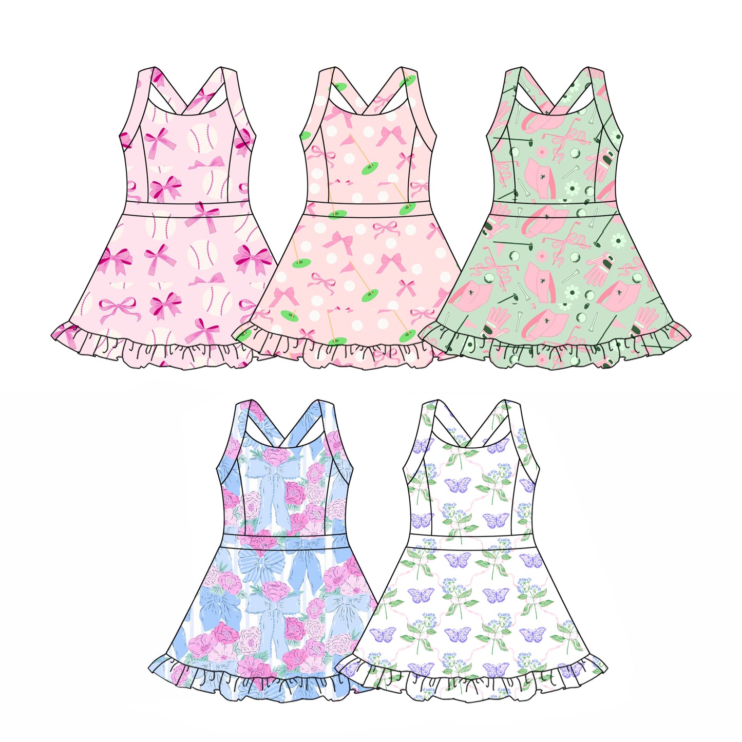 GSD2568 yoga BOW golf short sleeve girl dress 202506 RTS