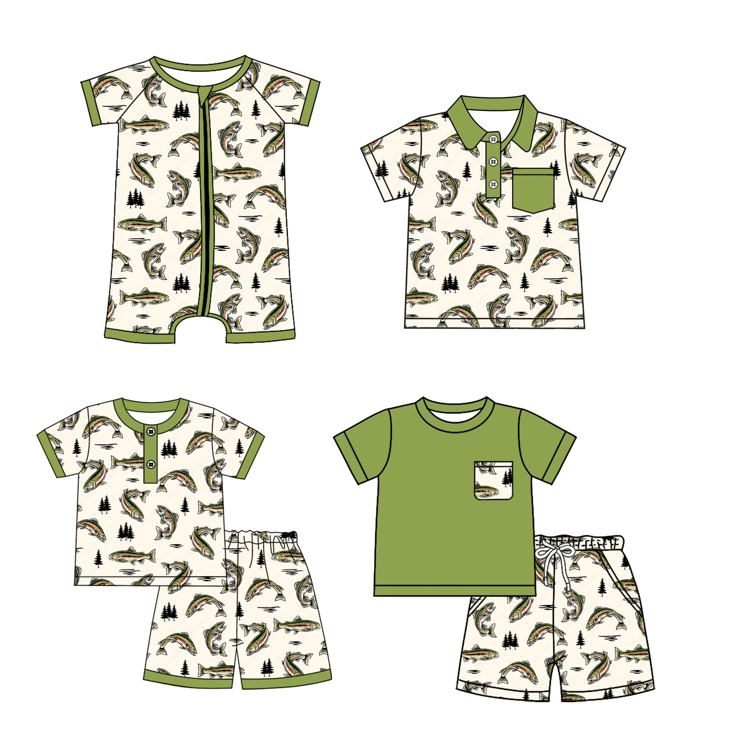 SR3095 western fish western boy kids summer romper 202505 preorder