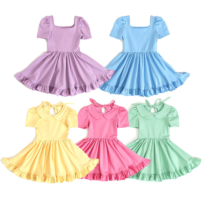 GSD1914 purple cotton short sleeves girl dress 202502 RTS