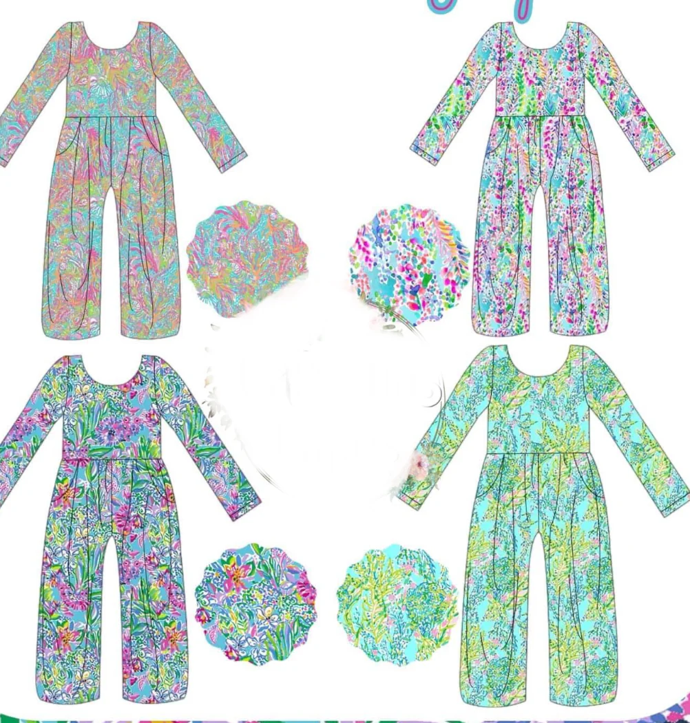 LR1143 preorder flower long sleeve girl jumpsuit overall 202405