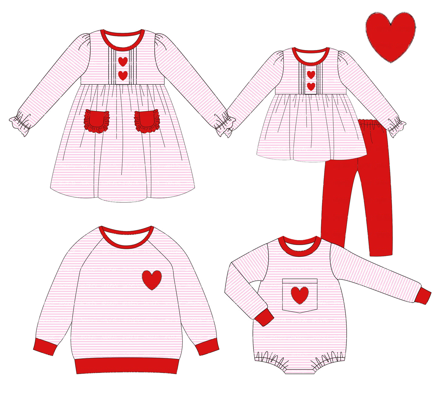 GLP1874 pink love heart long sleeve girl outfit 202408 sibling preorder