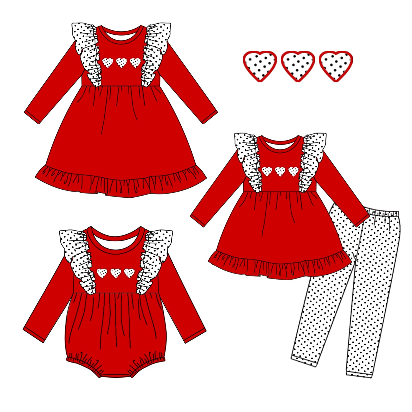GLD0986 red Valentine's Day love ruffle girl dress preorder 202411 sibling