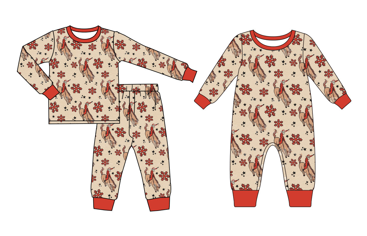 LR1076 Christmas santa horse girl romper 202405 preorder sibling