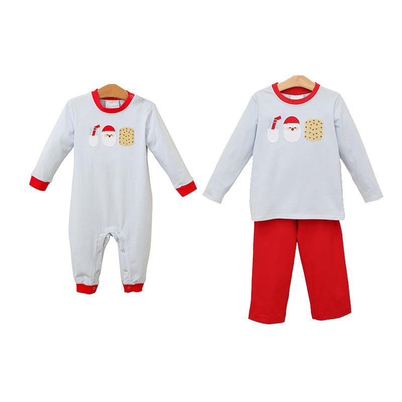 Christmas santa cookie sibling LR1403 girl romper 202407 preorder