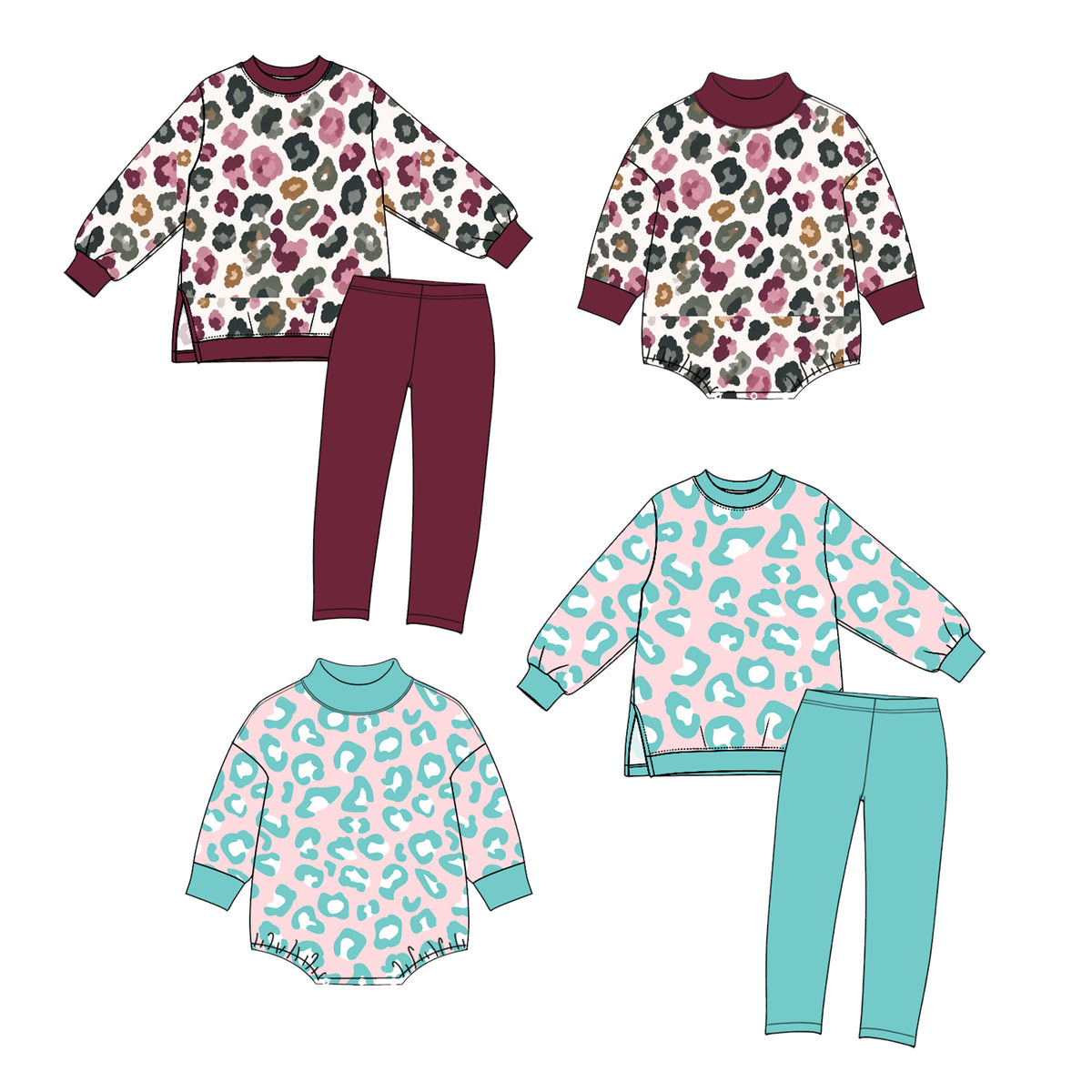 Preorder (moq 5) P1276 Baby Girl Clothes Solid Burgundy Color Long Sleeve Casual Baby Leggings