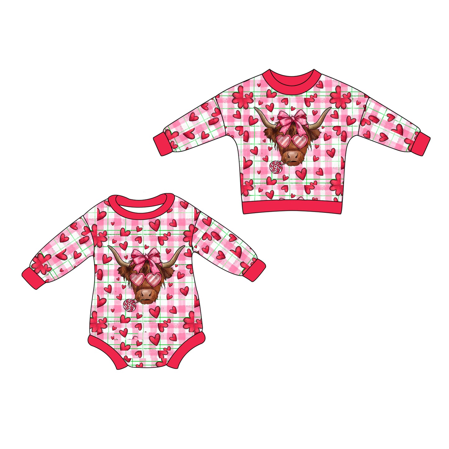 LR2105 western cow love girl romper 202410 preorder sibling
