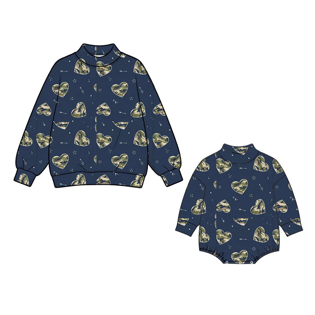 Preorder (moq 5) GT1977 Baby Girl Clothes Gold Heart Navy Mixed Print Long Sleeve Button Top