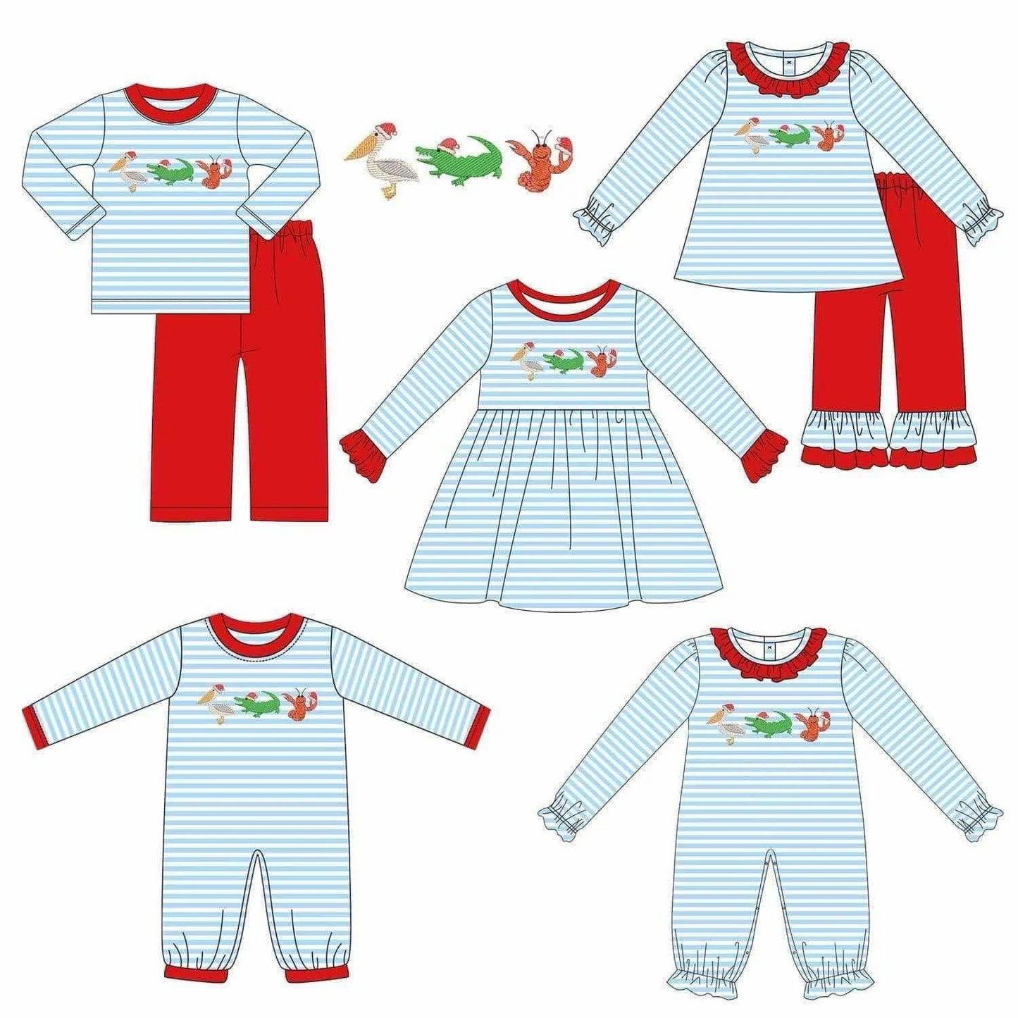 BLP0894 CUSTOM MOQ3 Christmas alligator cray fish boy pajamas outfit 202408