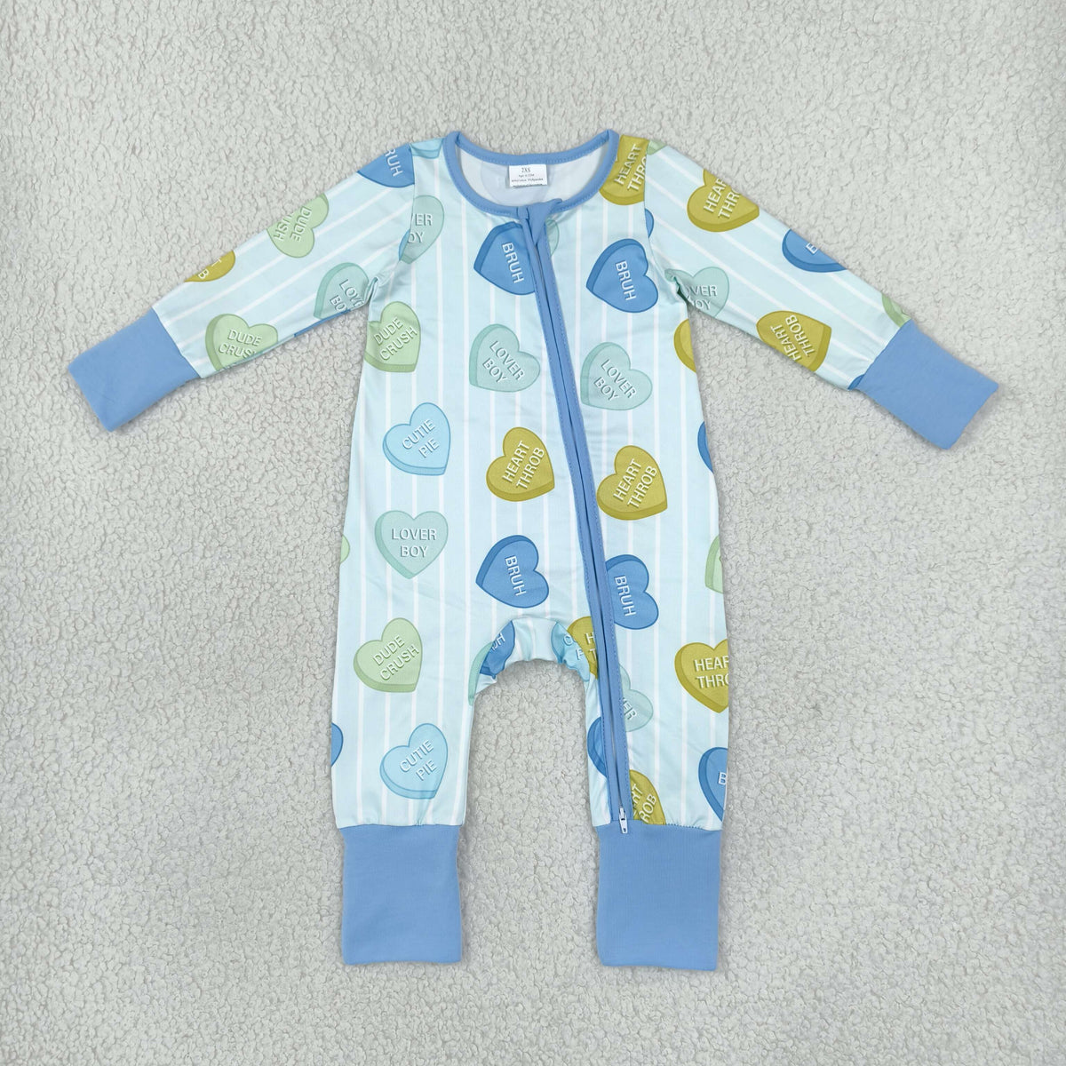NO MOQ RTS LR3326 Baby Boy Clothes Candy Heart Stripe Print Long Sleeve Zipper Romper 202610