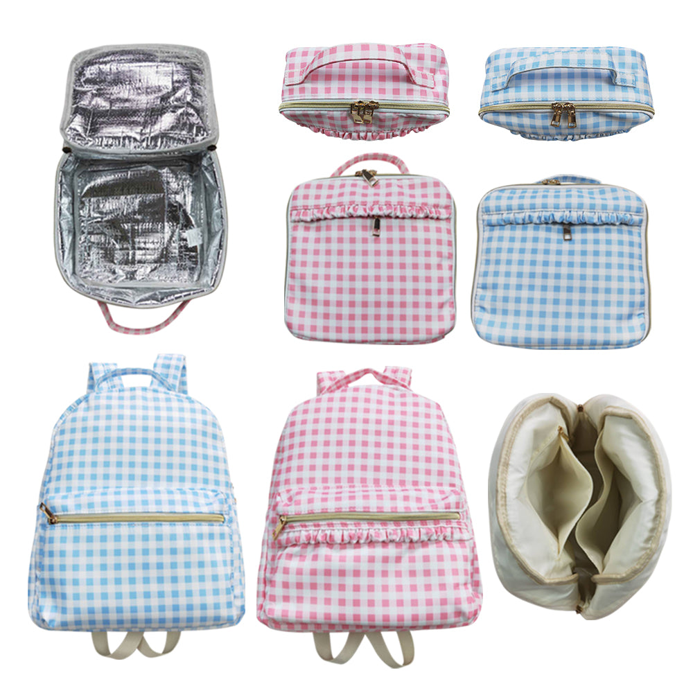 BA0089 western sibling RTS pink plaid meal box bag Lunch box 202407 bag 3.54 *8.45*12.6*2.95 inches