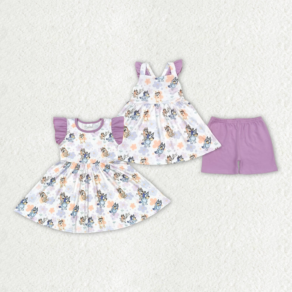 GSD1079 dog bluey spring short sleeves girl dress RTS 202405 sibling