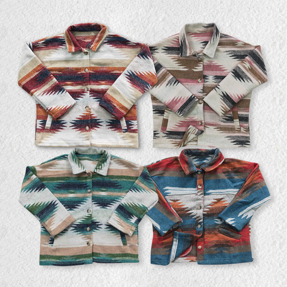 BT0232 BLUE AZTEC long sleeve Cotton shirt Shackets Jacket coat 20230704 RTS