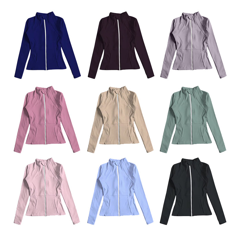 kids yoga pink zipper pockets GT0680 long sleeve top sweater girl top yoga clothes 202409