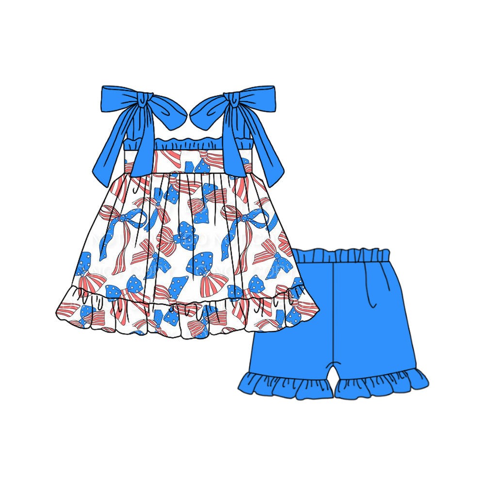 preorder GSSO1662 bow blue short sleeve shorts girl summer outfit 202412