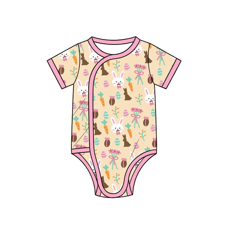 Preorder (moq 5) Baby Girl Clothes Easter Bunny Carrot Egg Mixed Print Short Sleeve Side Snap Bodysuit