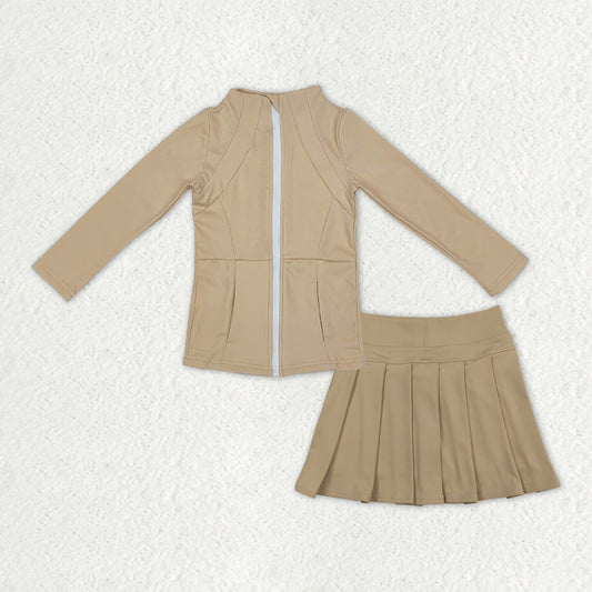 GLD1381瑜伽组合 GT0681 GLK0123 YOGA khaki kids yoga hoodie zipper girl skirt outfit 202509 RTS
