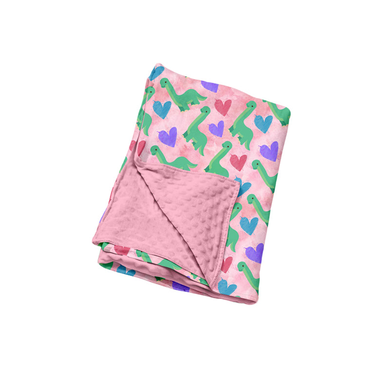 Preorder (moq 5) Baby Clothes Dinosaur Heart Watercolor Print Minky Dot Backing Newborn Swaddle Blanket