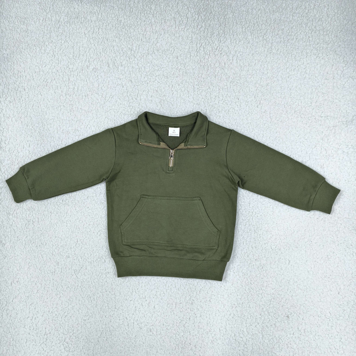 NO MOQ RTS GT1767 Baby Girl Clothes Solid Olive Green Half Zip Pocket Long Sleeve Top 202610