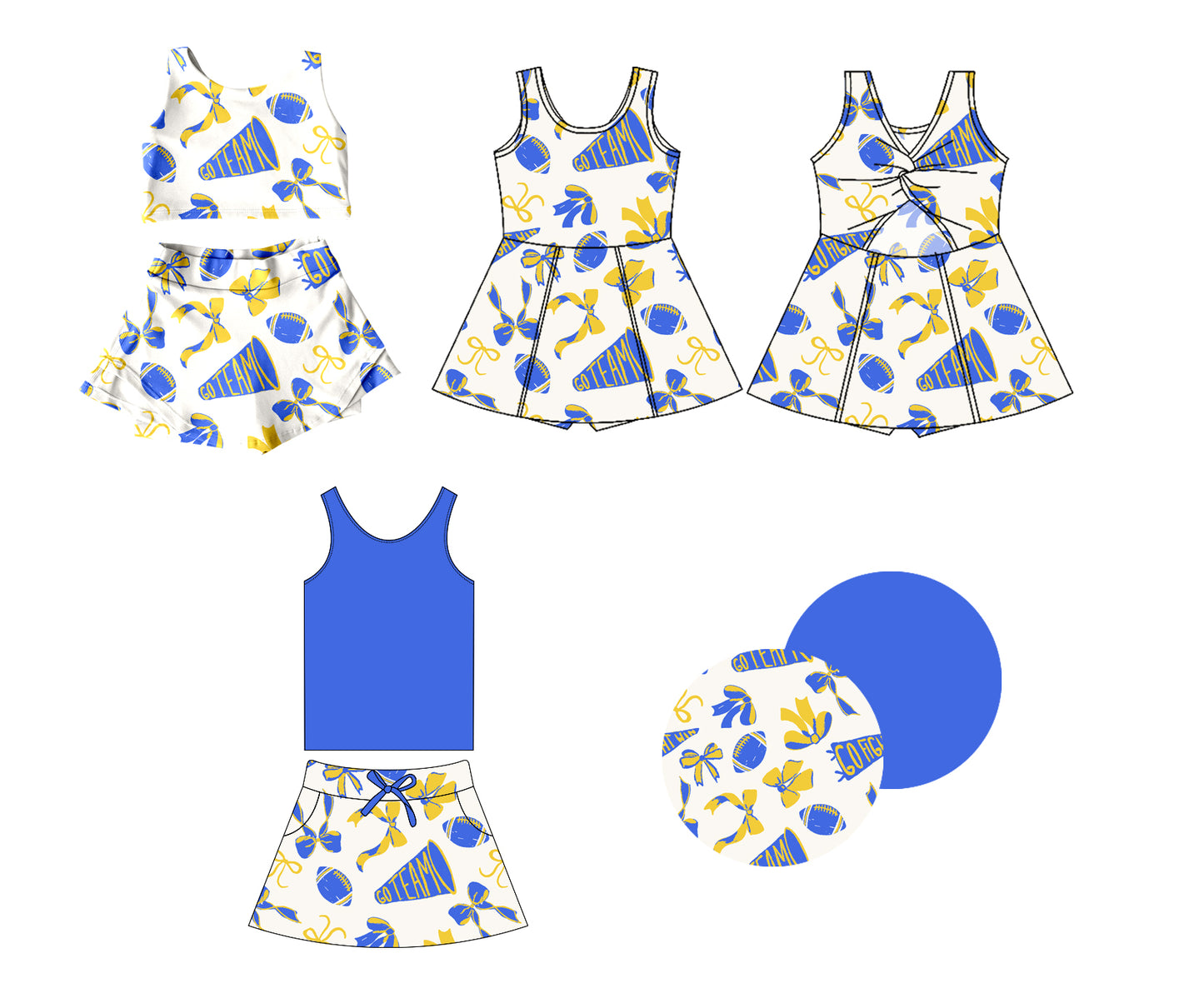 Custom MOQ3 royal blue and yellow soccer skirt sibling girl Shorts dress 202501