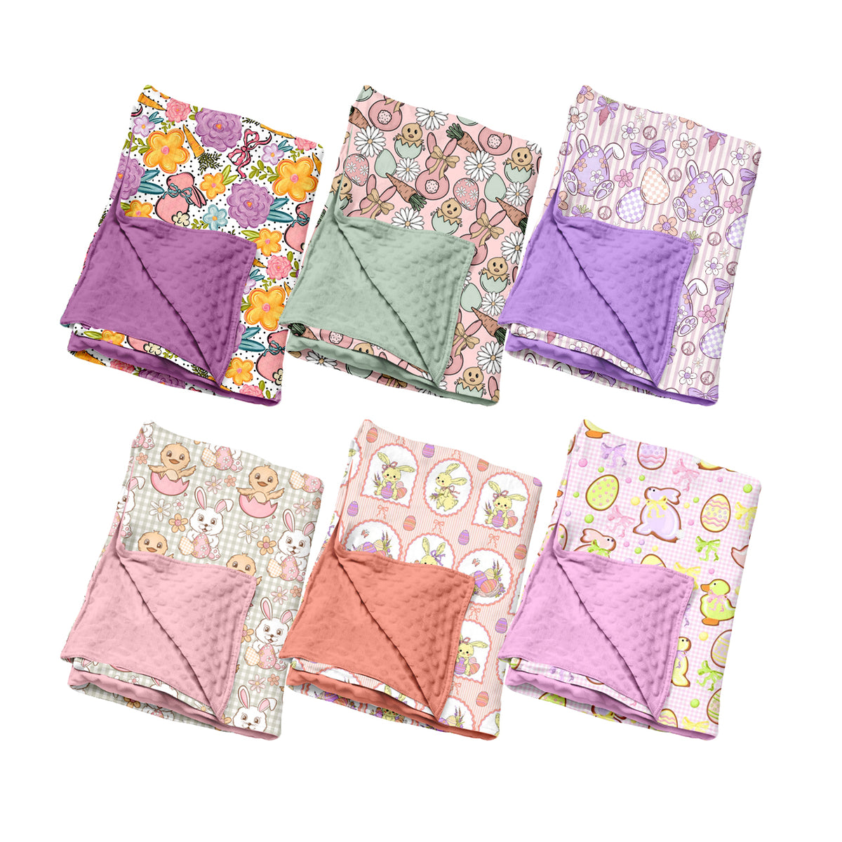Preorder (moq 5) Baby Girl Clothes Easter Bunny Floral Carrot Mixed Print Minky Dot Baby Blanket