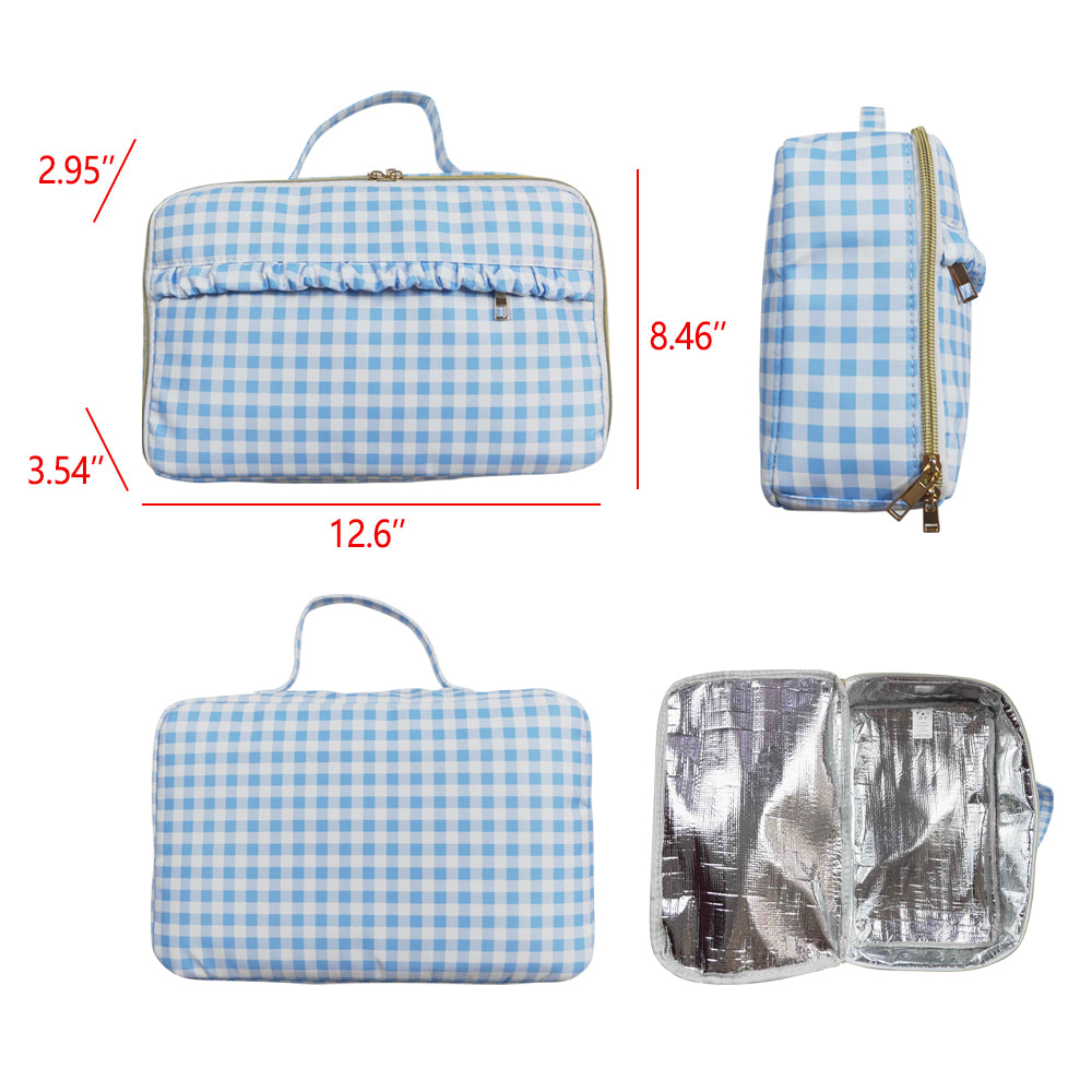 BA0089 western sibling RTS pink plaid meal box bag Lunch box 202407 bag 3.54 *8.45*12.6*2.95 inches