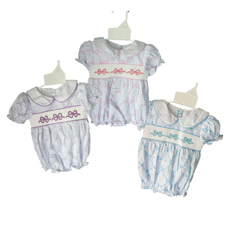 SR1968 embroidery bow sibling  girl  romper 202410 RTS
