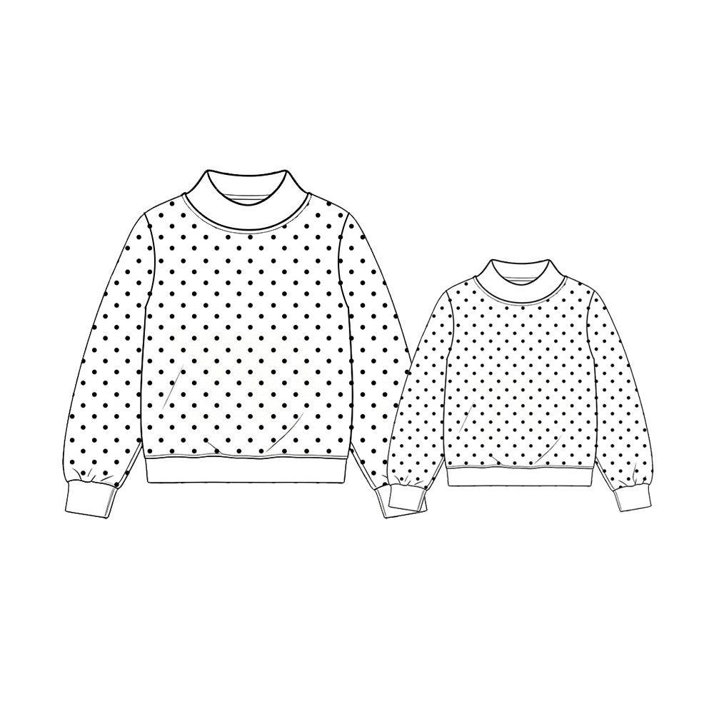 Preorder (moq 5) GT1956 Baby Girl Clothes Black Polka Dot Print Long Sleeve Mock Neck Casual Sweat Top