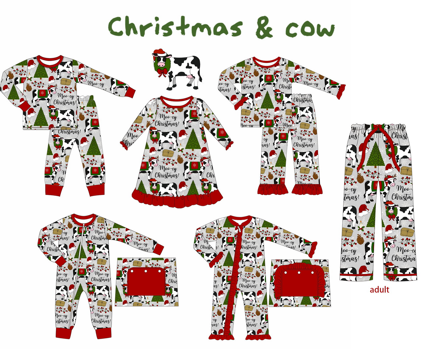 GLP1243 Christmas tree cow girl pajamas outfit preorder 202410 RTS sibling