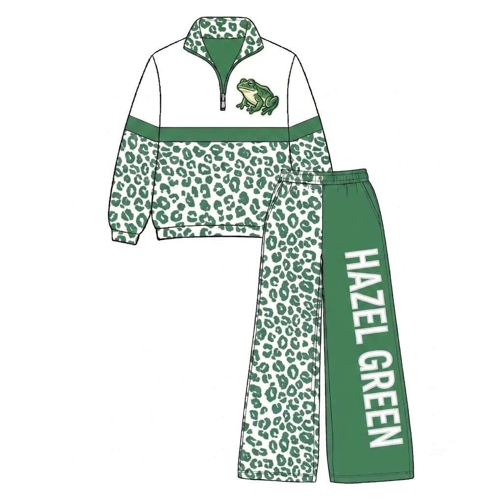 Custom MOQ5 Women adult frog green leopord team zip long sleeves Girl winter clothes