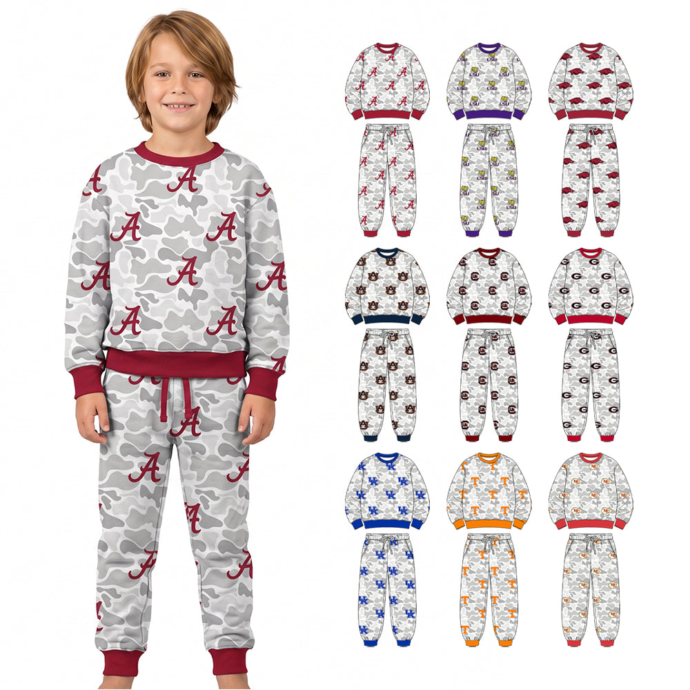 Preorder (moq 5) Alabama Baby Clothes Grey Camo Logo Mixed Print Long Sleeve Sweatshirt Jogger Pants Outfit Set
