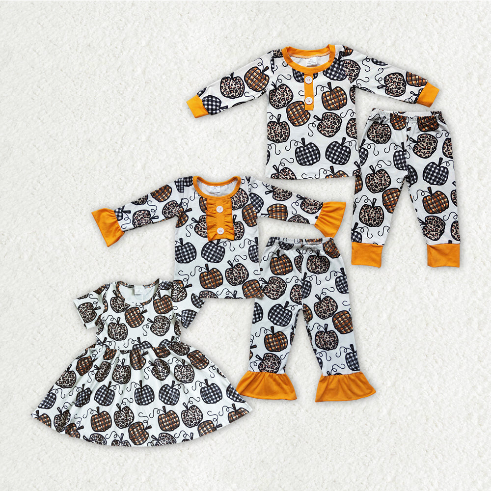 Promotion 6 C10-38 pumpkin print girl pajamas Sibling RTS