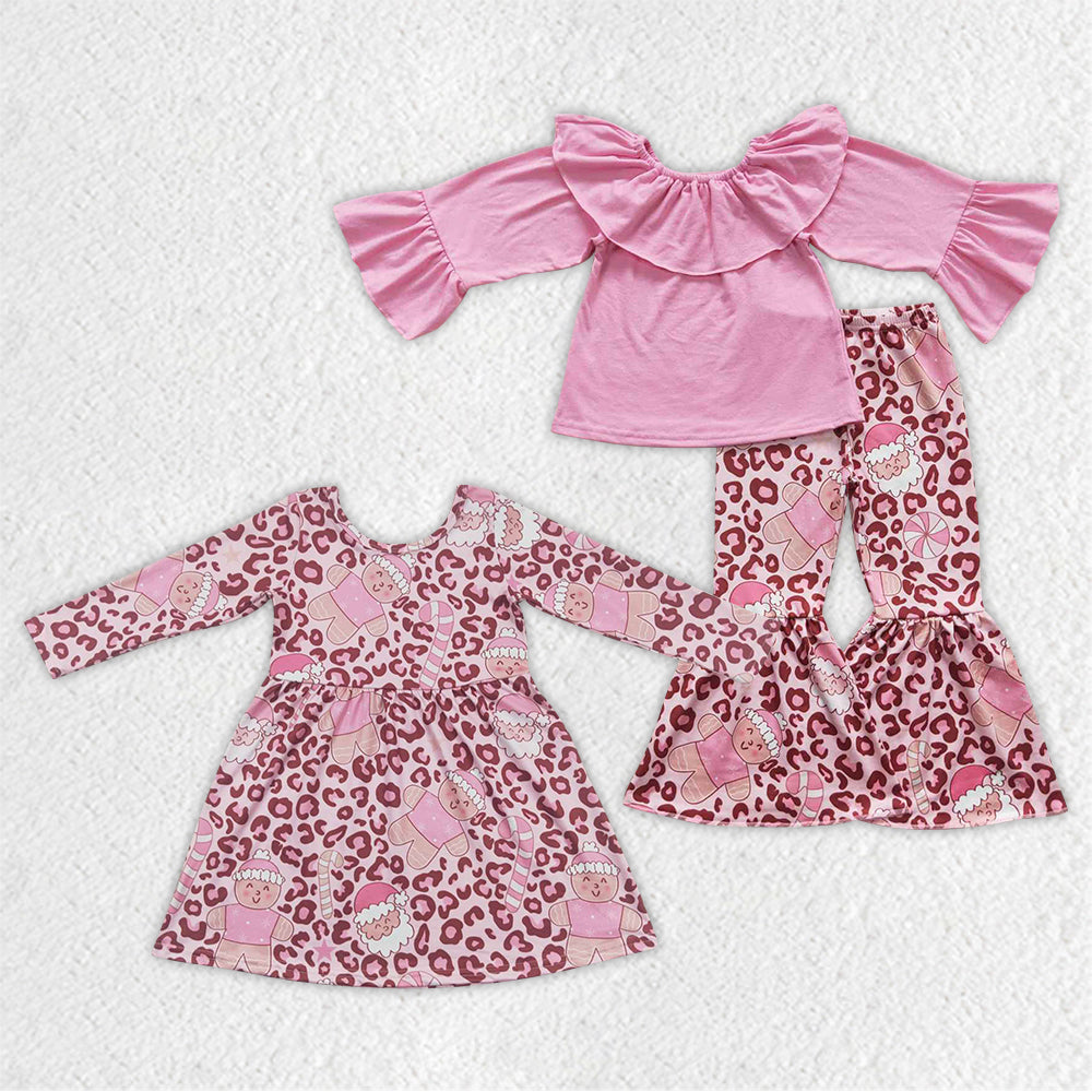 GLP0673 Christmas Santa long sleeve girl pink leopard off shoulder outfit 20230830 RTS