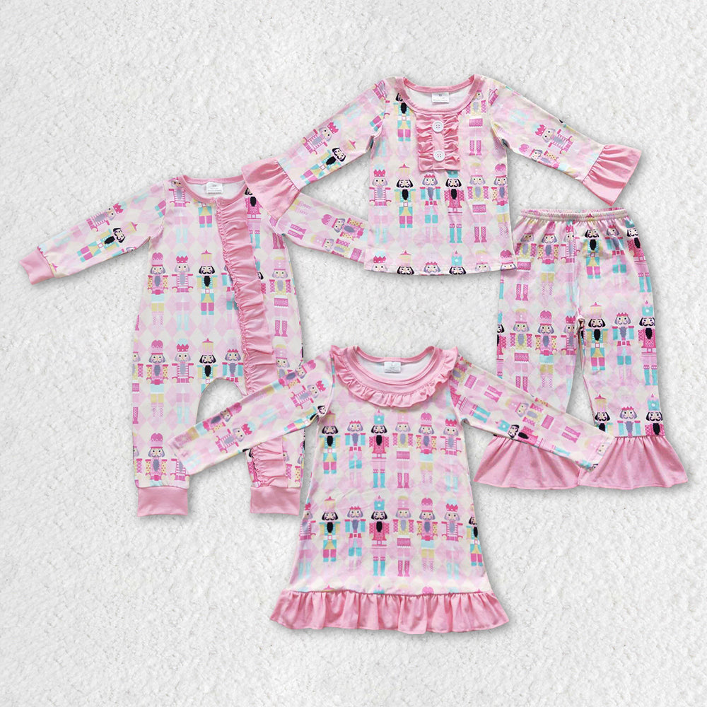 LR0509 Christmas nutcracker cartoon long sleeve pink girl zipper romper 20230805