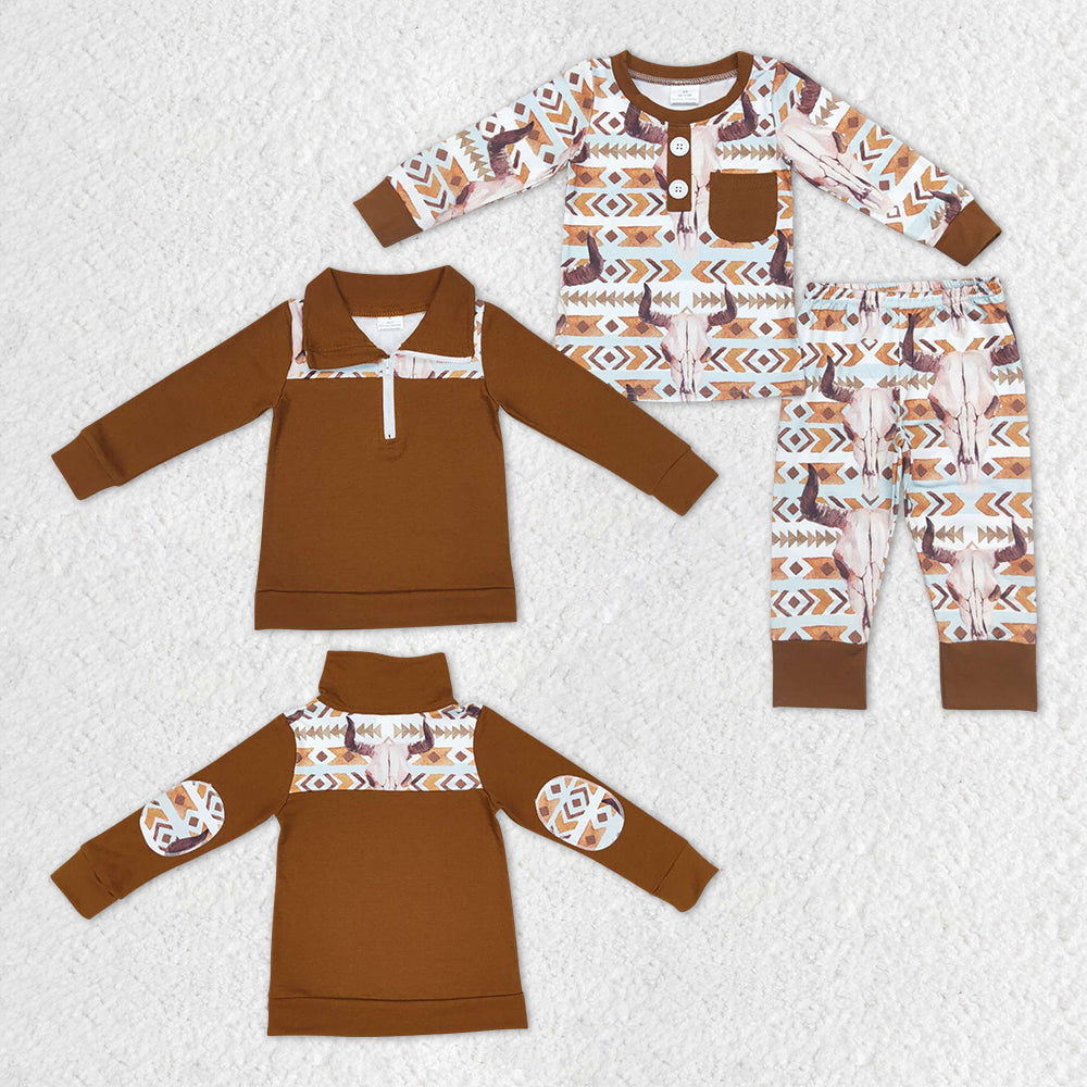 BLP0341 RTS western cow long sleeve girl pajamas outfits RTS 20231005