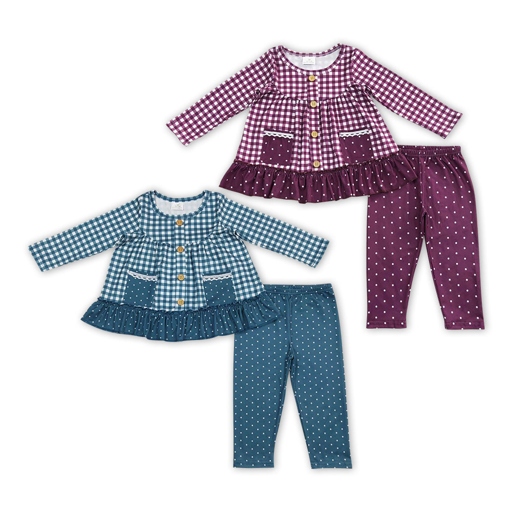 GLP0886 purple plaid long sleeve girl outfit RTS 202407 Sibling