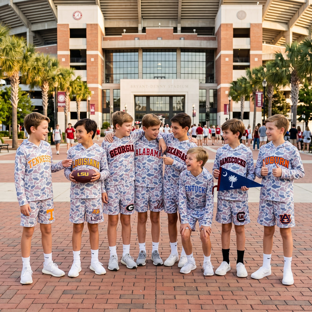 RTS BLS0048 Gamecocks Team Kids Camo Print Hoodie Top Shorts Outfit Set 202608