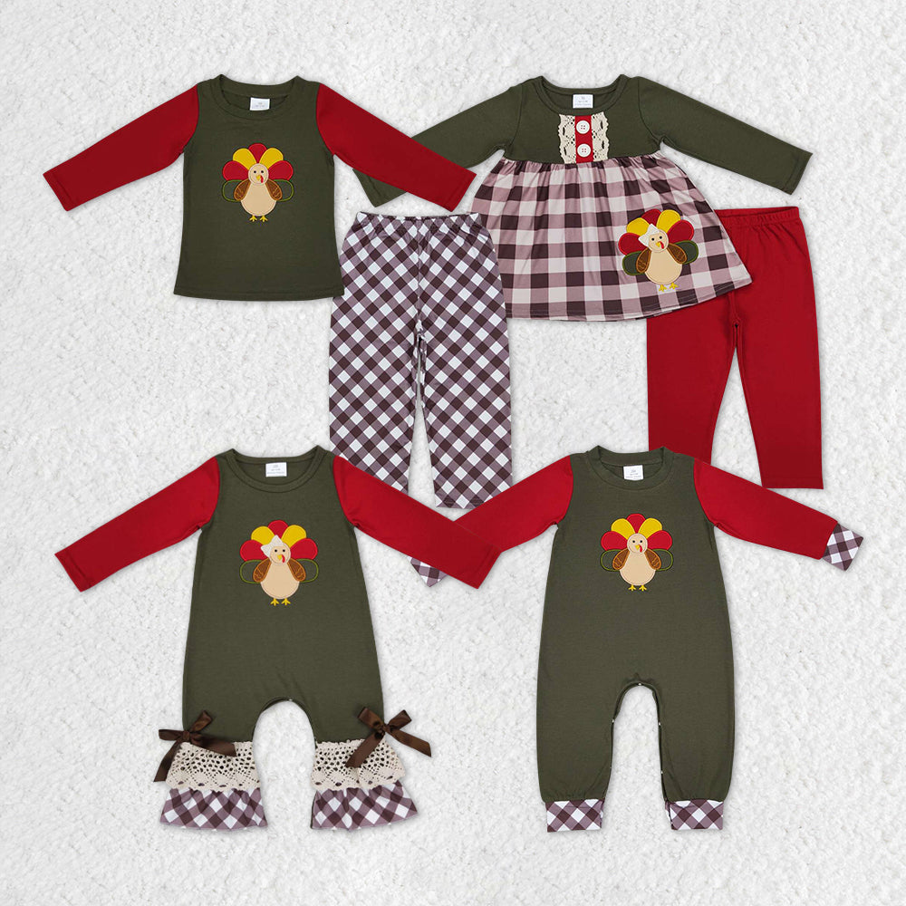 LR0666 turkey embroidery thanksgiving long sleeve girl romper 20231012 RTS