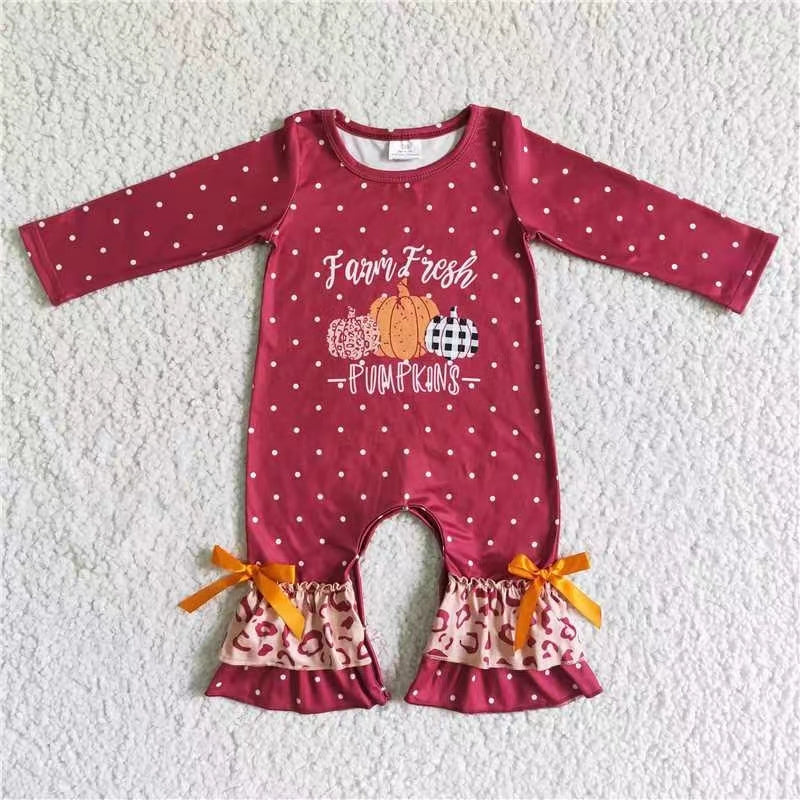 promotion RTS 6 A30-16 RTS 0928 halloween PUMPKIN RED BOW long sleeve girl romper