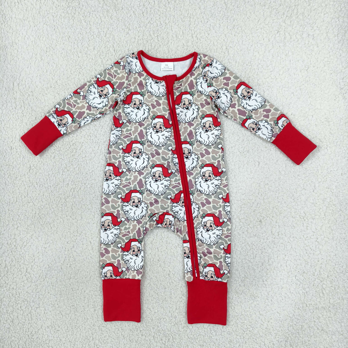 NO MOQ RTS LR3345 Baby Clothes Santa Claus Camo Print Long Sleeve Zipper Romper 202610