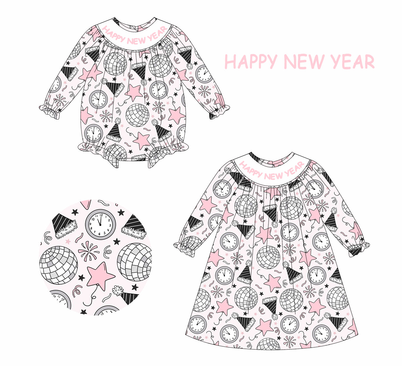 LR2493 Embroidery Happy new year girl summer romper 202509 RTS