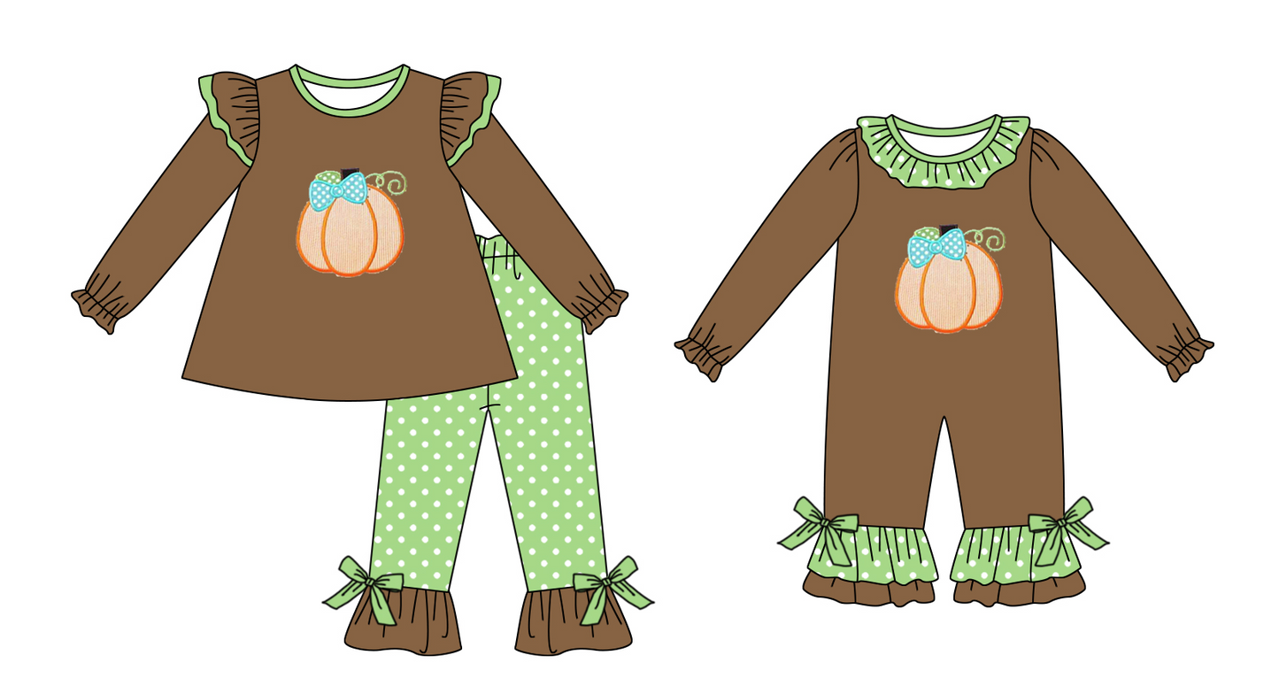 LR1123 pumpkin halloween girl romper 202405 preorder sibling