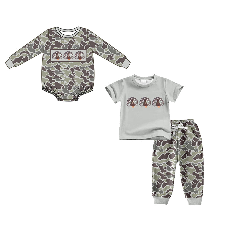 western embroidery turkey camo LR1846 sibling boy romper 202411 RTS