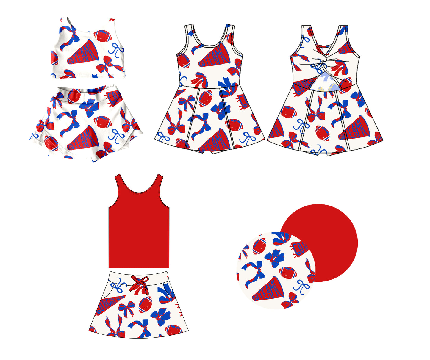 Custom MOQ3 royal blue and red soccer skirt sibling girl Shorts dress 202501