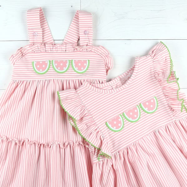 SR3107 watermelon girl bow sibling romper kids summer romper 202505 PREORDER