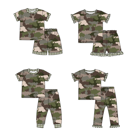 GSPO1094 preorder deer western short sleeve camo girl pajamas outfit 202231109