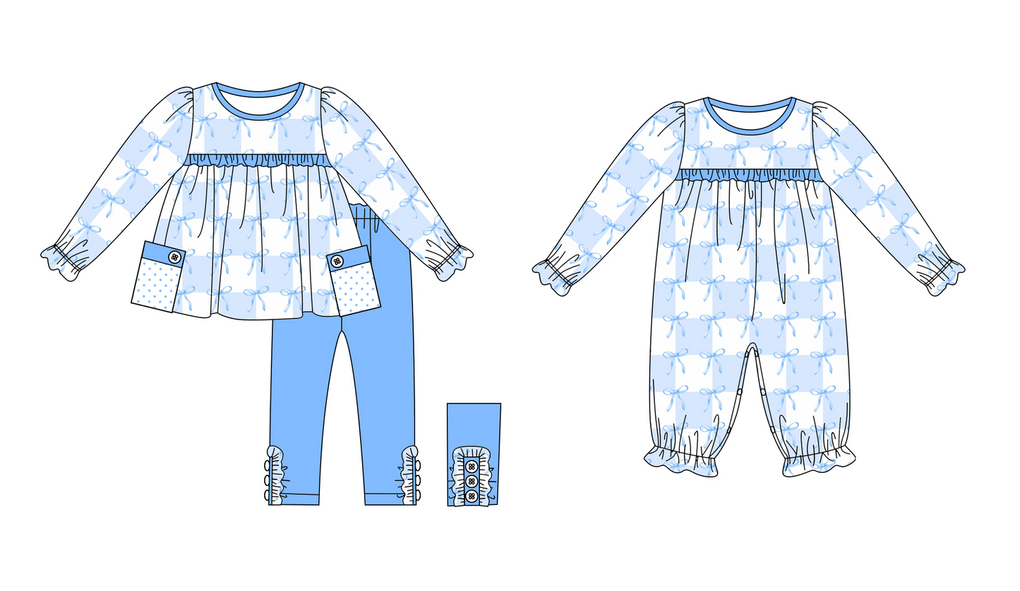 GLP1903 blue bow sibling girl outfit preorder 202408