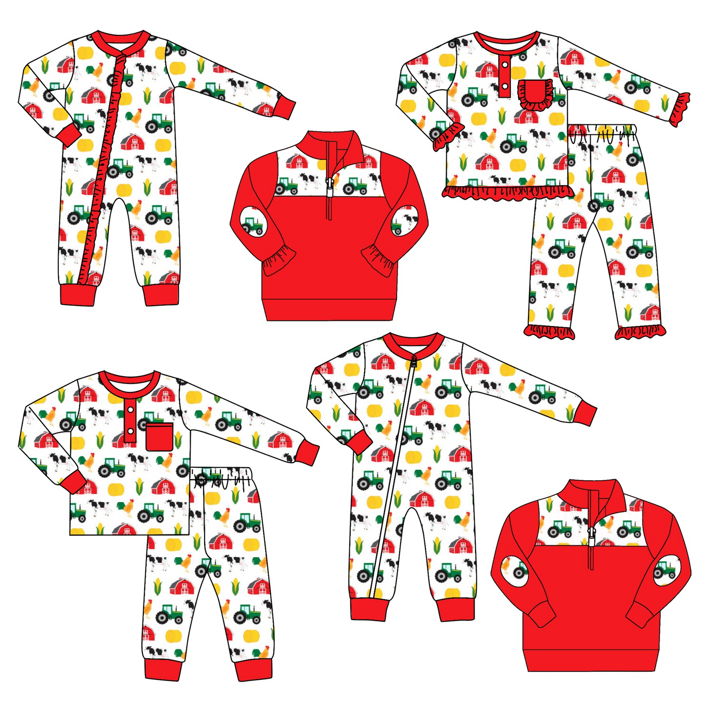GLP0755 RTS farm tractor long sleeve kids girl pajamas outfit 202231014 RTS