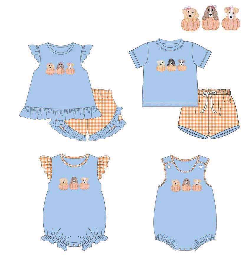 SR3191 Embroidery dog pumpkin romper girl summer romper 202509 RTS